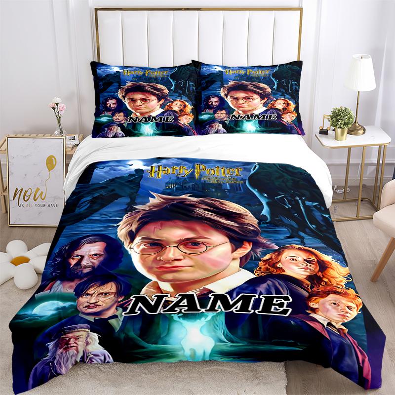 Custom Name Cartoon Harryl Bedding 3 Piece Set HD Print Duvet Cover Pillowcases for Teens Adult Bedroom Decoration