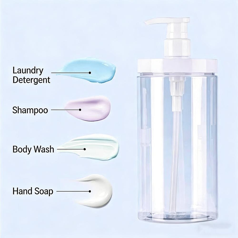 1pc 500/1000ml Large Mouth Press Dispenser Bottle Transparent Shampoo Shower Gel Liquid Container PET Refillable Bottles