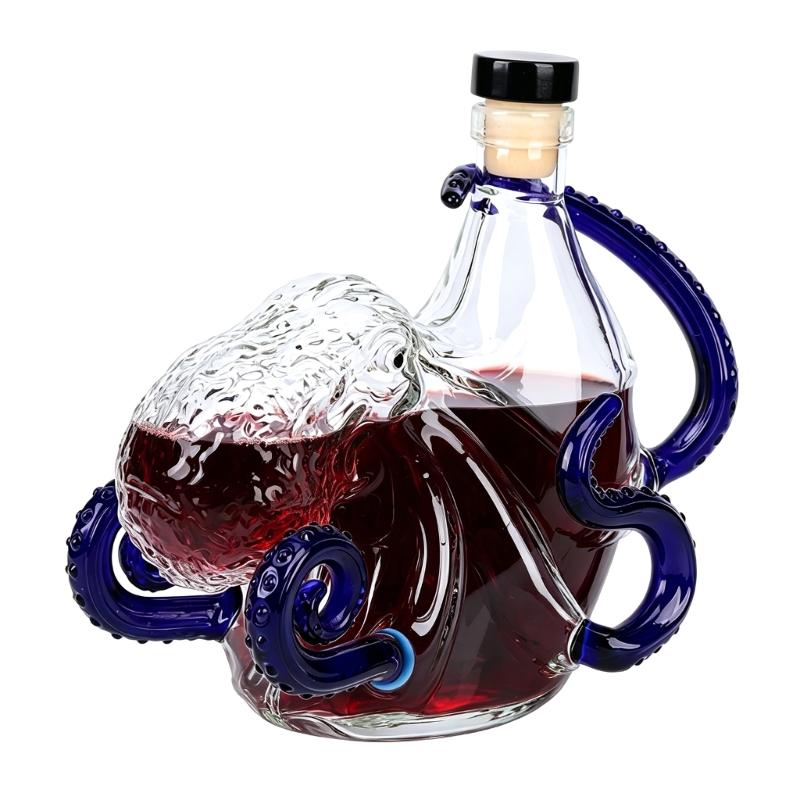 Exquisite Octopus Sculpted Glass Bottle For Liquid Dispensing And Artistic Display Transparent Color