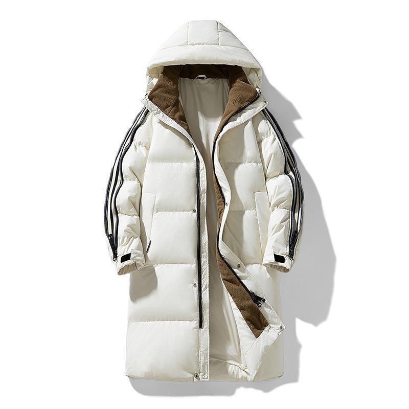 

Long knee down jackets for men and women, winter new high-end% white duck down, black and white striped jacket 3XL