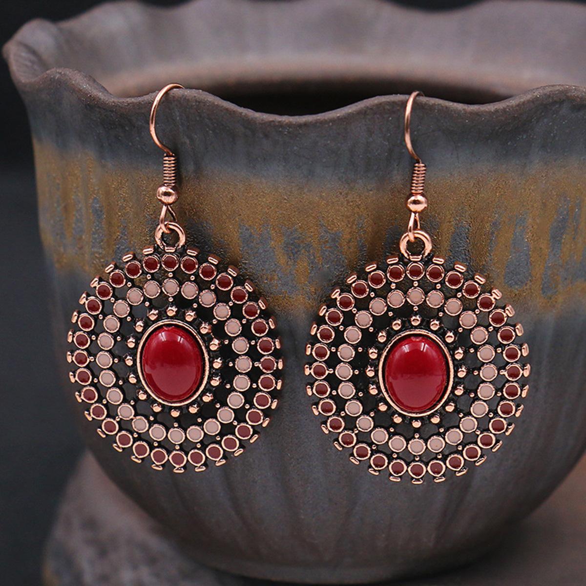 Bohemian style round earrings, vintage copper earrings, vacation travel photography, temperament accessories Orange