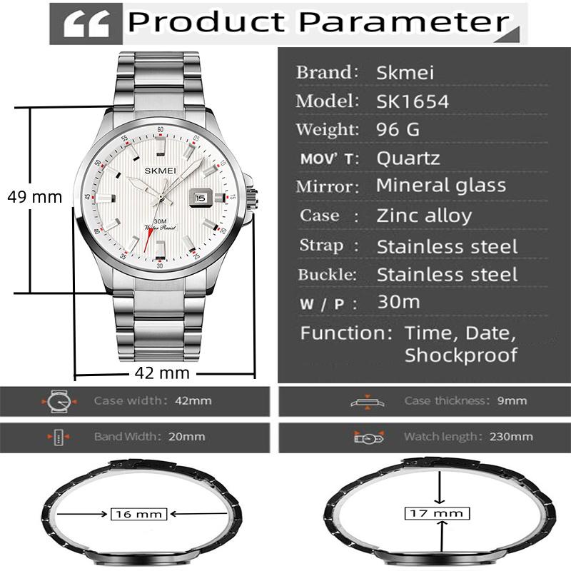 Skmei Luxury Steel Strap Mens Bracelet Watches with Date Alloy Case Mineral Glass Dial Analog Display Quartz Waterproof Watch