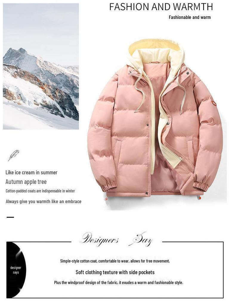 Men's Trendy Winter Cotton Jacket: Loose Fit, Hooded, Fake Two-Piece Design, Thickened for Warmth