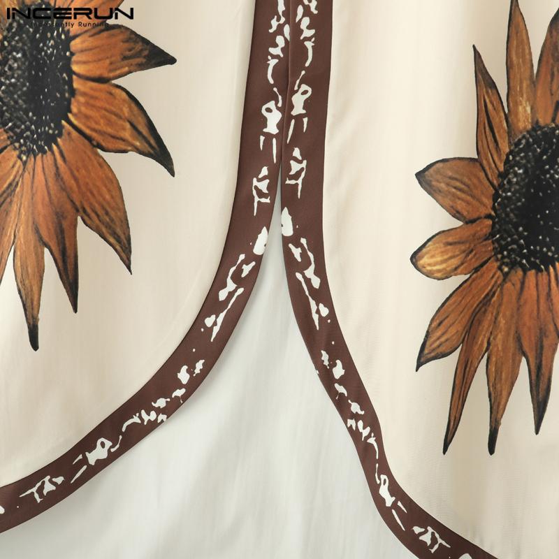 INCERUN Men Half Sleeve Stitching Floral Print Casual Irregular Long Cardigan Tops