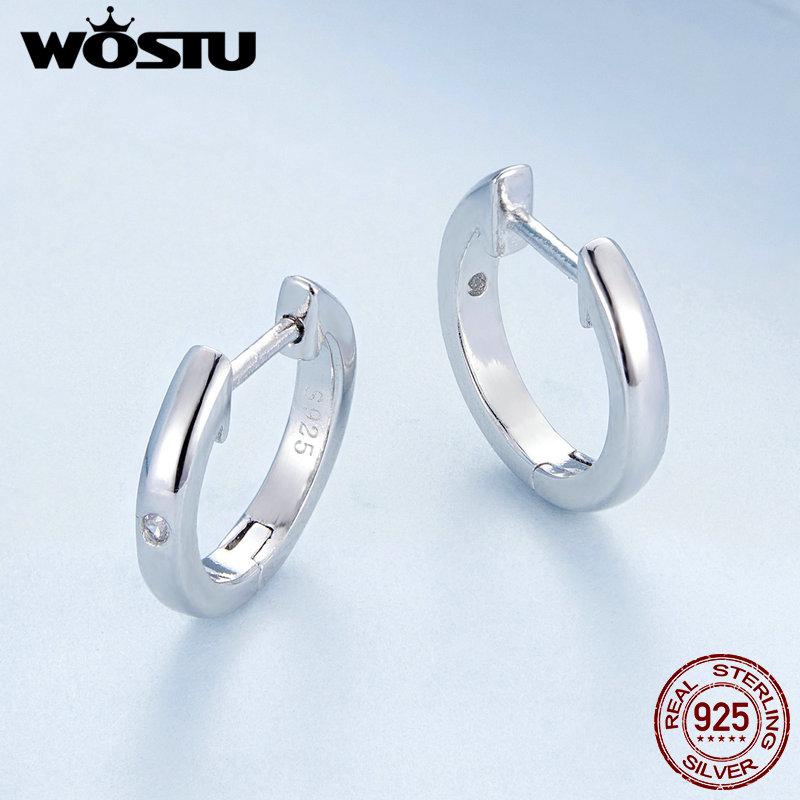 WOSTU Real 925 Sterling Silver European Simple Hoop Earrings Women Black Gold Ear Piercing Earring Wedding Jewelry Party Gift