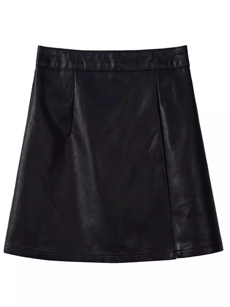 2023 Herbst/Winter Damen High-Waist Schlanker A-Linien-Rock aus PU-Leder - Stilvolles Koreanisches Hip-Design