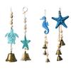 Beach Ocean Themed Bell Ornaments Summer Wooden Seahorse/Sea Turtle/Starfish Wind Chime Nautical Coastal Wall Hanging Decor for Living Room Bedroom