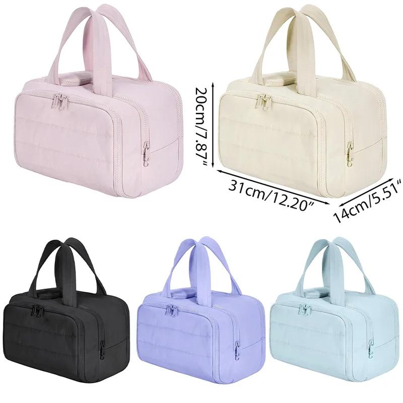 Large Travel Makeup Bag 180° Wide Opening Toiletry Organizer Water-Resistant Padded Cosmetic Case With Handle For Full-Size Bott