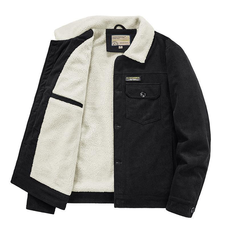 

Зимнее флисовое утолщенное вельветовое хлопковое пальто мужская куртка из овечьей шерсти в стиле ретро молодежное повседневное свободное пальто 5XL чёрный