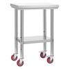 Stainless Steel Table, 61 x 45 cm Food Prep Worktable with Wheels, Kitchen Prep Table with Adjustable Undershelf Workstations for Commercial Kitchen,