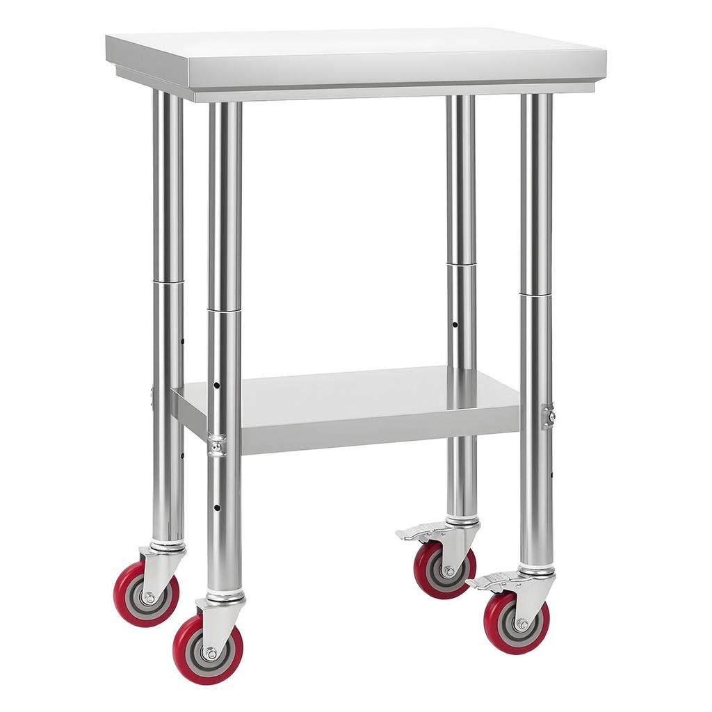 Stainless Steel Table, 61 x 45 cm Food Prep Worktable with Wheels, Kitchen Prep Table with Adjustable Undershelf Workstations for Commercial Kitchen,