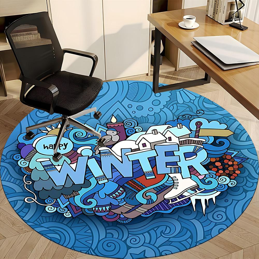 1pc Winter Sports Chair Carpet for Office, Round Polyester Mat, Indoor Decor for Office, Washable Non-slip Carpet yy251219141