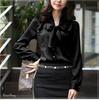 Lunar Berry 3803 Long Sleeve Satin Blouse with Ribbon Perfect for Office Features a ribbon tucked and a simple (M, Black) - Tie, Wear. collar, hem,
