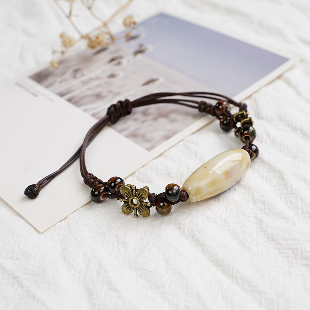 A Wisp of Porcelain Ceramic Hand Rope Literary Fresh Flower Bracelet Simple Design Learning Jewelry Wholesale