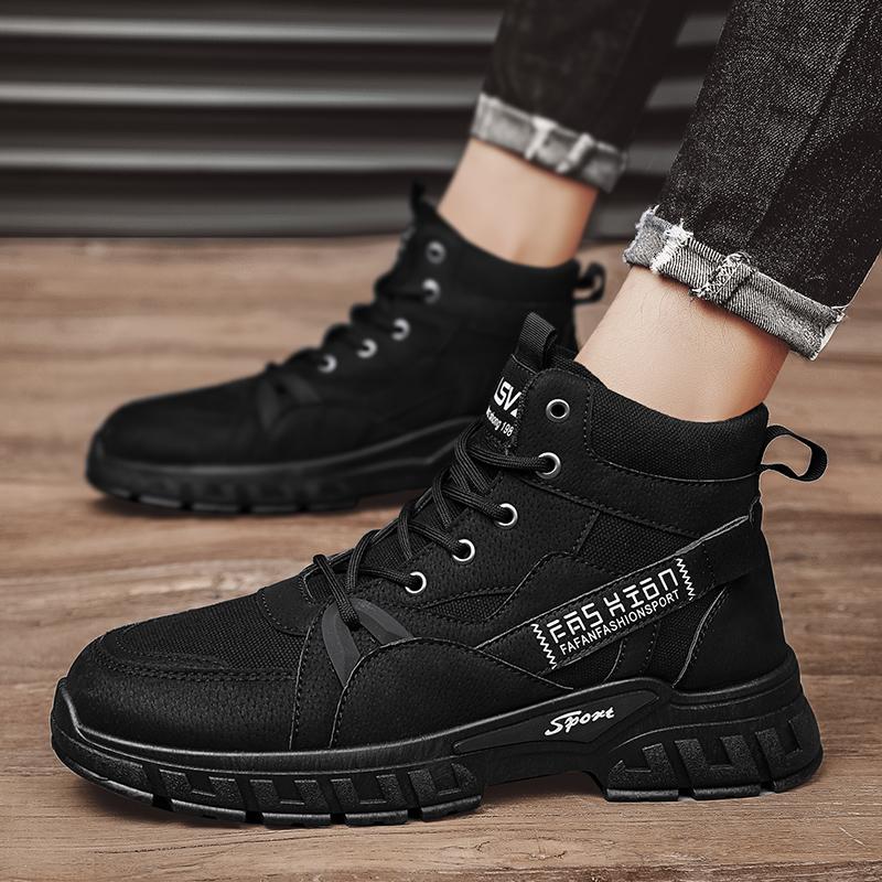 New Fashion Autumn And Winter Men's High Top Martin Boots Students Male Boys Trending Soft Sole Work Shoes Labor Protection Martin Sneakers