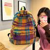 New Korean Style Plush Color Block Grid Contrast Shoulder Bag Large Capacity Student Backpack Travel Men And Women Bag