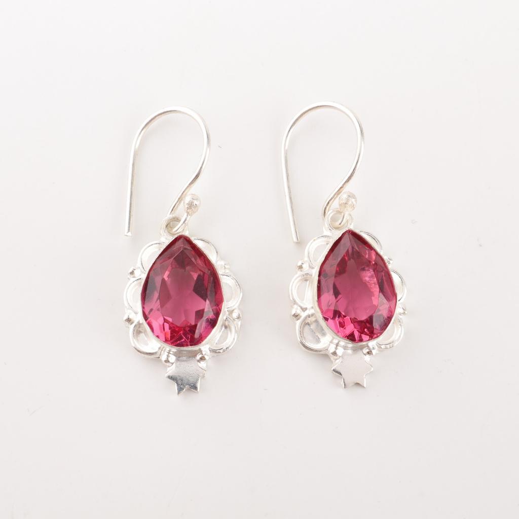 Pink Tourmaline Gemstone Earrings 925 Sterling Silver Jewelry Anniversary Gift EE-163-16