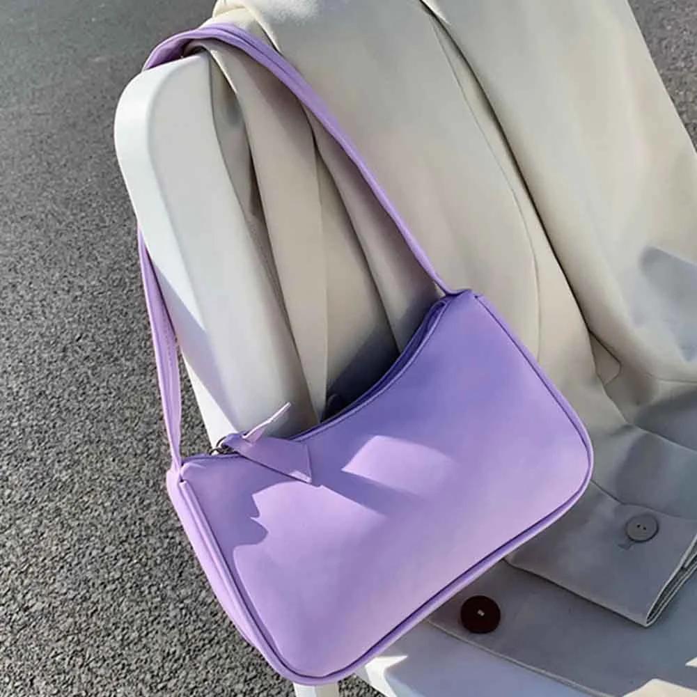 Women Travel Shoulder Bags Female PU Leather Zipper Shopping Underarm Bags Pure Color Small Purse  Purses and Handbags