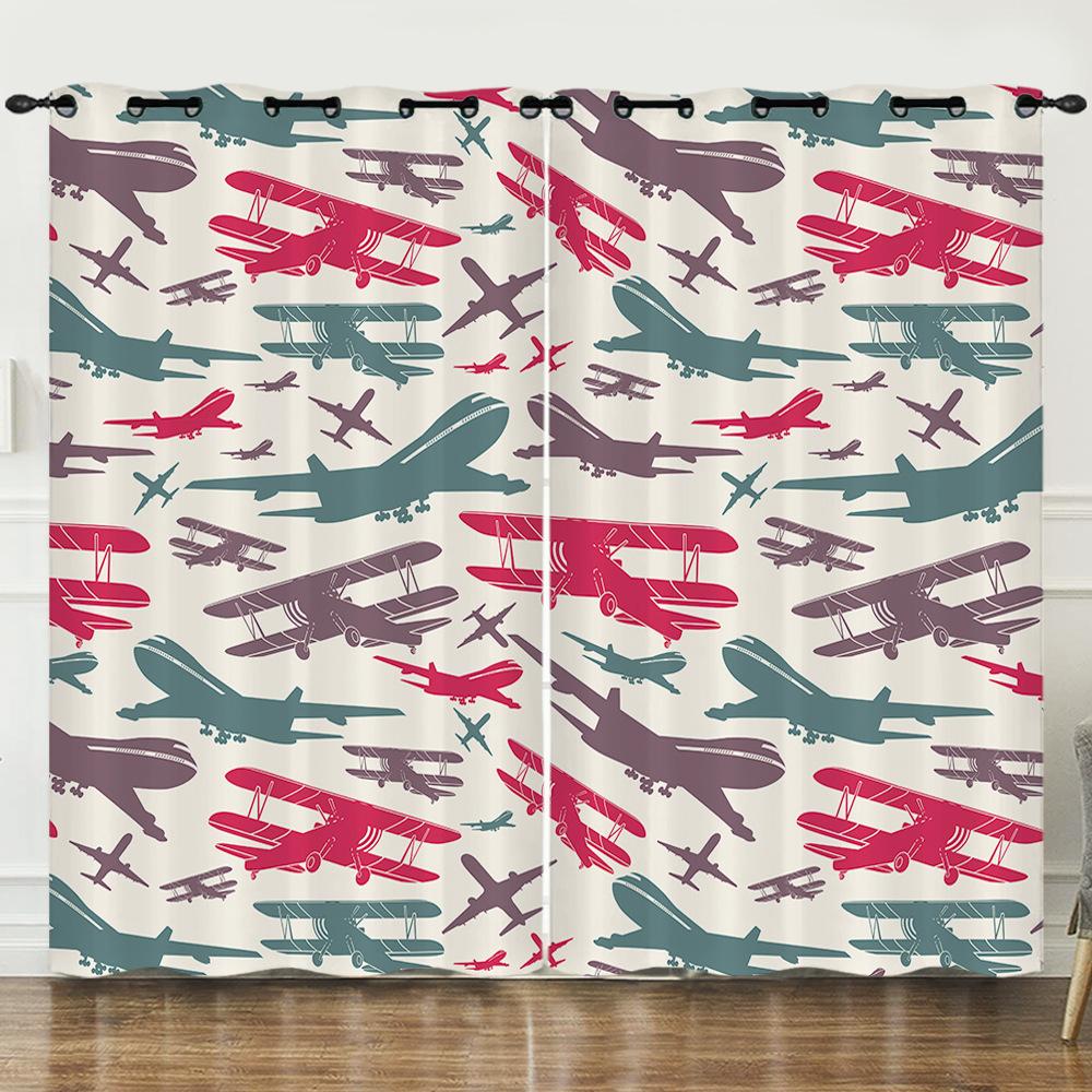 

3D Мультяшный Транспорт Самолет Цифровая Печать Занавеска Блэкаут Люверсы 97cm*114cm*2
