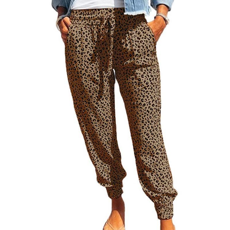

women s Leopard Print Drawstring Mid Waist Jogger Pants Loose Fit Casual Tapered Trousers 3XL