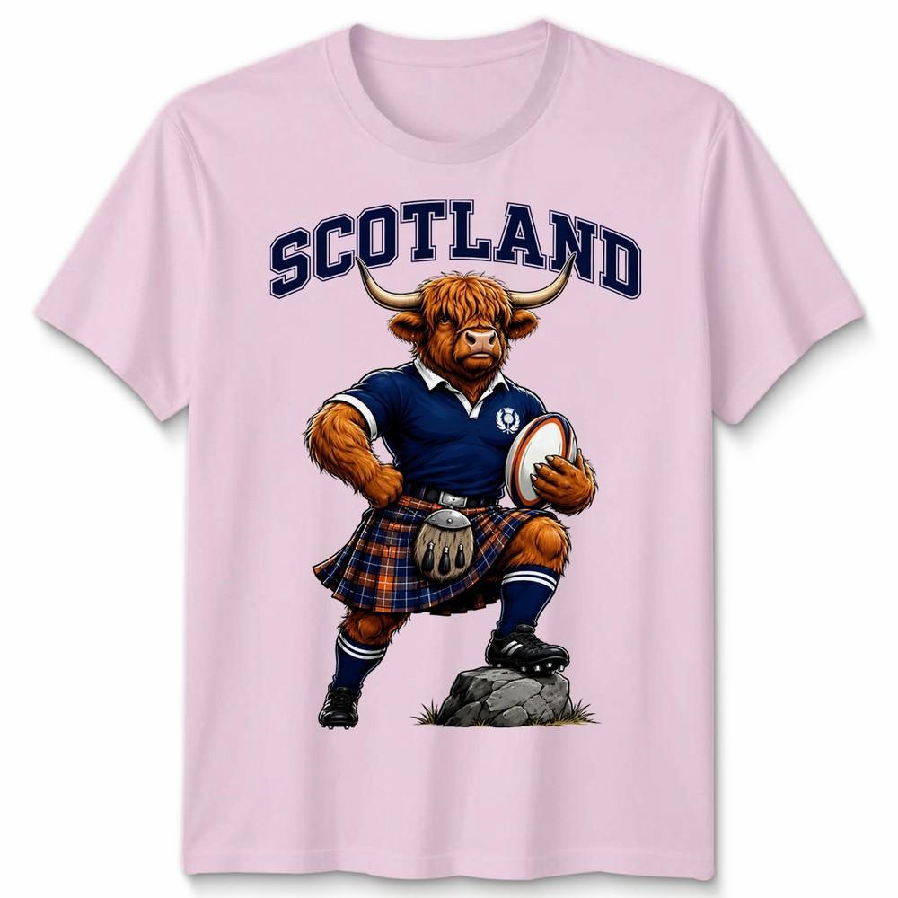 T-shirt Unisex Scozzese Mucca delle Highlands Fan della Scozia Maglietta Grafica da Rugby