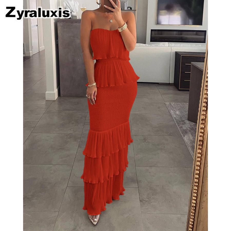 New Fashion Chic Women's Off-Shoulder Ruffled Pleated A-Line Dress