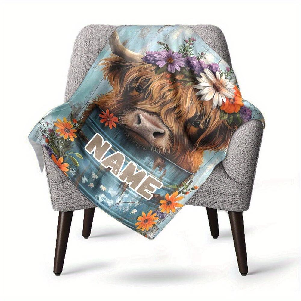 Highland Cow With Flowers Home Customization Blankets Comfortable Soft Lightweight Allseason Multipurpose Blanket For Picnics Sofas Offices Beds