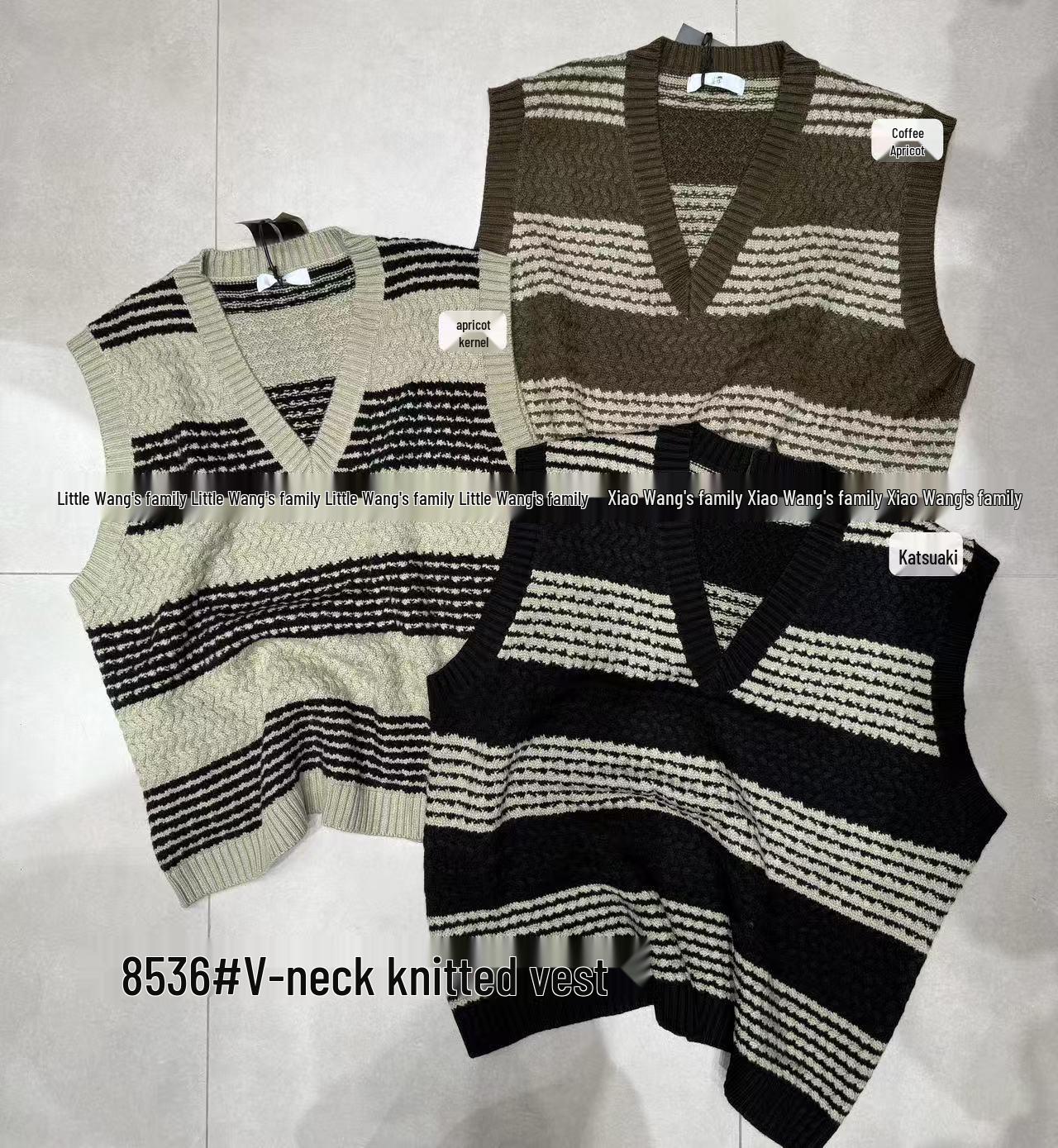 

Зимний корейский стиль плюс сайз полосатый жилет свитер с V-образным вырезом Сяо Ван One Size абрикосовый/чёрный