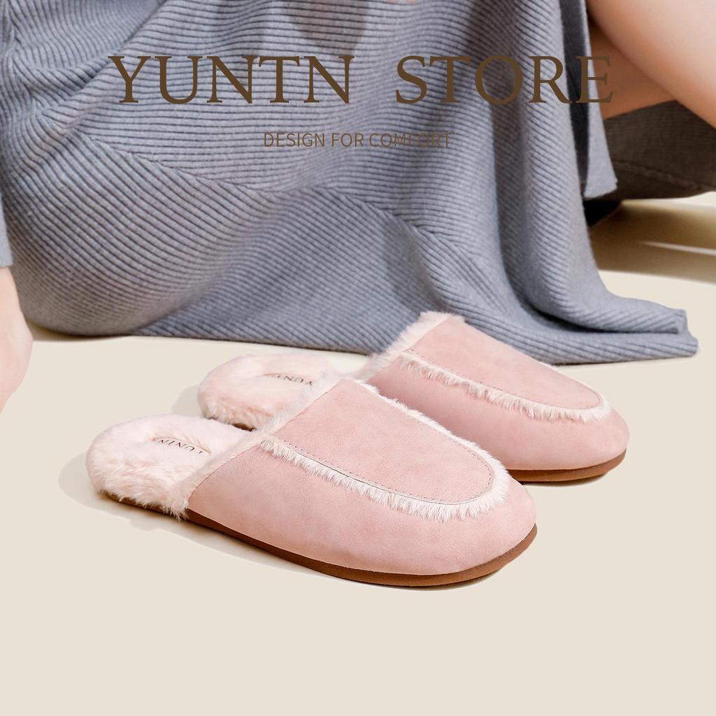 Klassische Matte Dunkle Plüschleder Baumwollpantoffeln - Wasserdicht, Warm, Rutschfest, Leicht für Männer & Frauen