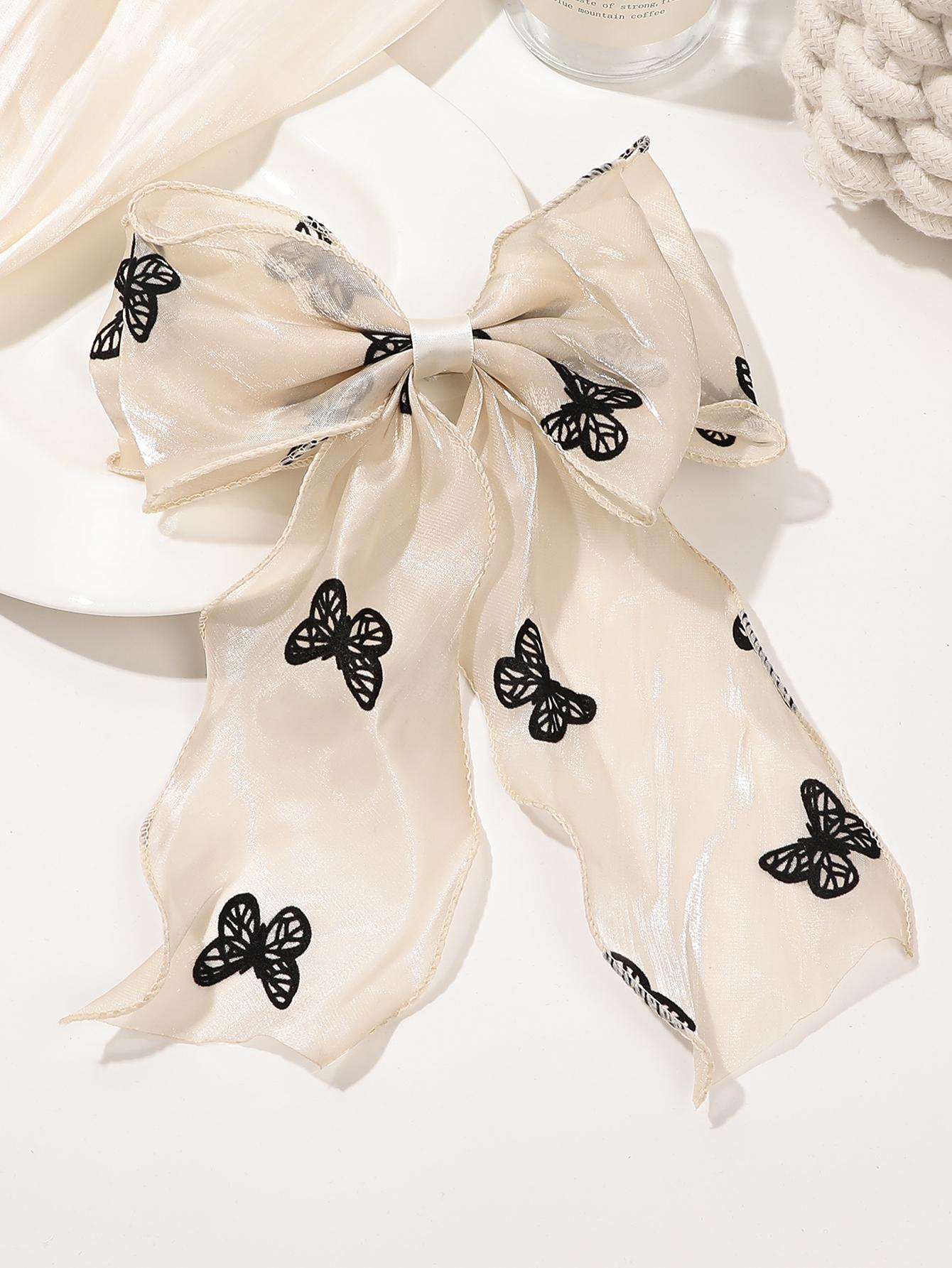 

Fashion Bow Hair Clip Premium Feeling Beige Mesh Ribbon Spring Clip Hair Accessories