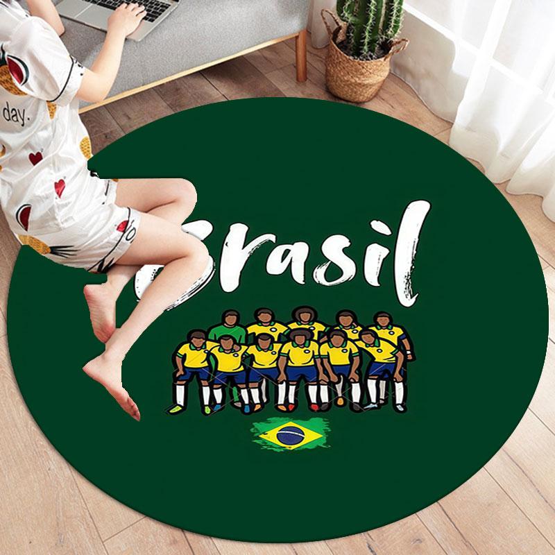Brazil National Football Team Round Area Rug,Carpet Rug for Living Room Bedroom Sofa Playroom Decor,Non-slip Floor Mat