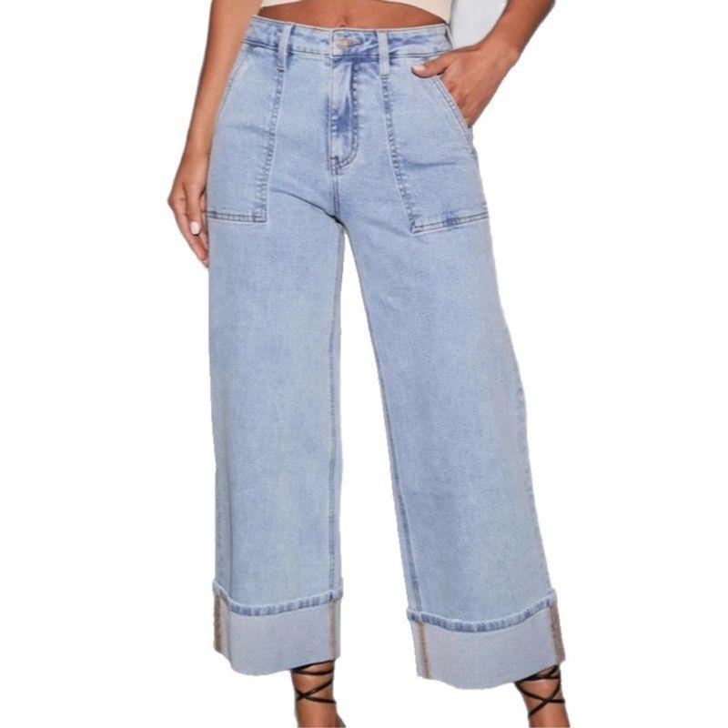 New Elastic Trousers Washed High Waist Jeans Fashion Casual Trendy All-Match Wide Leg Jeans Women