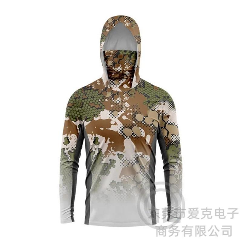 Mens Quick-Dry Fishing Shirt With Hood Face Cover UV Protection Outdoor Angling Top Lightweight Breathable Summer Wear