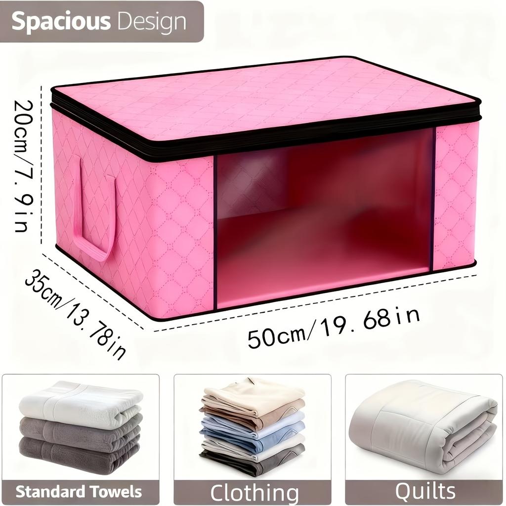 Foldable Storage Box with Zipper and Lid, Reinforced Handle, Foldable Clothing Organizer Bag, Suitable for Clothes and Blankets