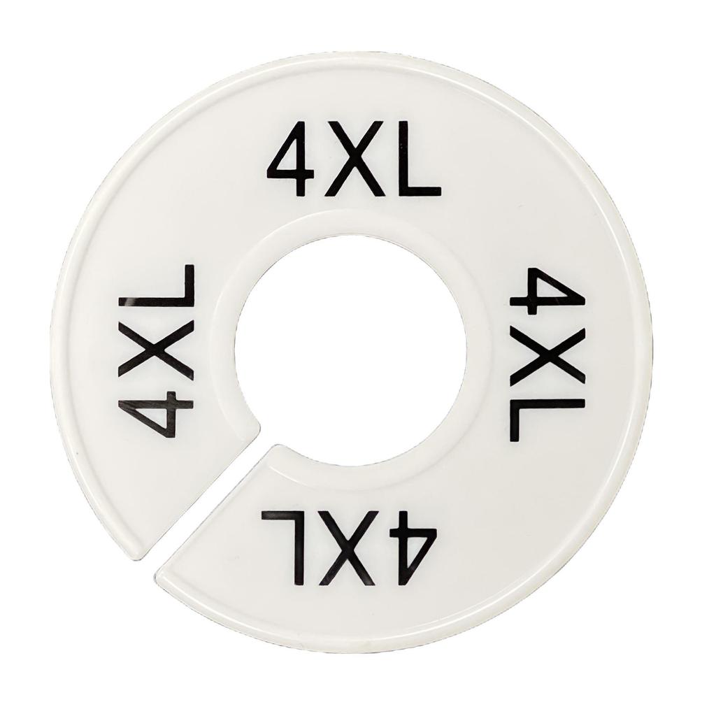 White Double-Sided Round Plastic Clothing Size Dividers with Printed Design for Closet Organization