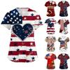 Women's Short-Sleeve Independence Day Print V-Neck Pocket Workwear Top