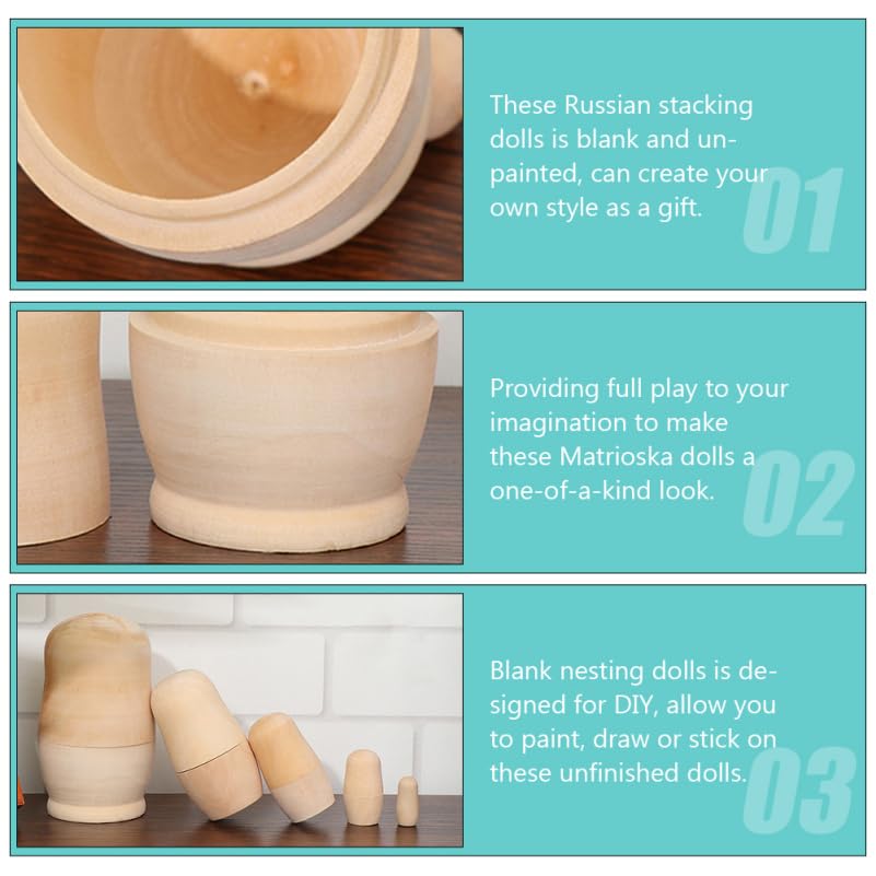 Iplusmile Matryoshka Set of 3 Plain Unpainted Wooden Nesting Wooden Handmade DIY Painting Educational Russian Decorative Gift 3 Sizes Dolls, Kit, Kit,
