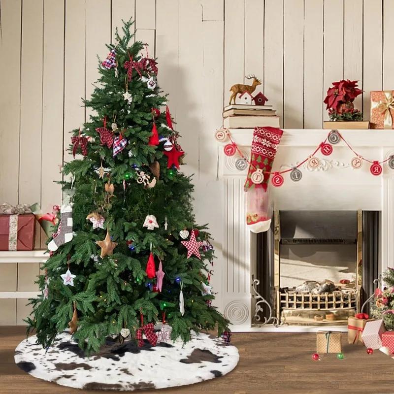 1pcs Hot Selling Cow Print Fleece Christmas Tree Skirt Polyester Tree Mat for Home Decor Holiday Carpet Pad Home Decoration