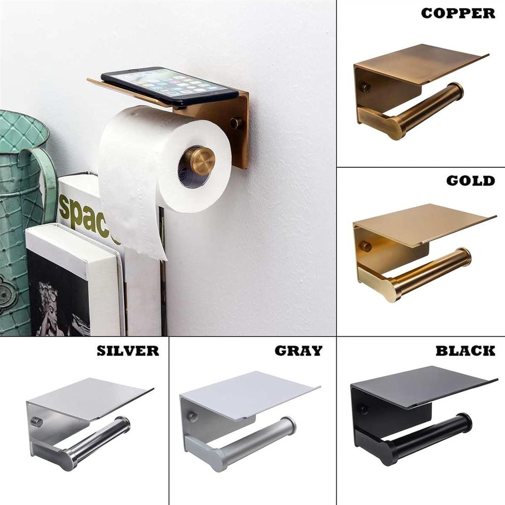 Toilet Roll Holder for Bathroom Decor Bathroom Toilet Towel Paper Holder Phone Holder Wall Mount WC Rolhouder Paper Holder with Shelf Towel Rack