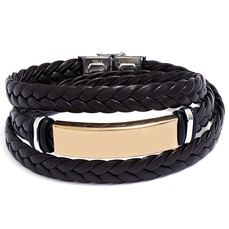 Simple And Stylish Stainless Steel Woven Leather Bracelet, Titanium Steel Smooth Multi-Layer Men'S Leather Bracelet