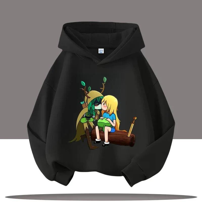 2025 Nová mikina Adventure Time pro děti s potiskem postaviček z kresleného seriálu Dětské sportovní oblečení pro dívky Ležérní top Podzimní/Zimní oblečení
