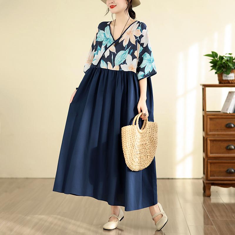 DIMANAF Summer New 2026 Women Plus Size Casual Long Dress Cotton Loose Oversize Maxi Beach Sundress Elegant Vintage Lady Print Floral