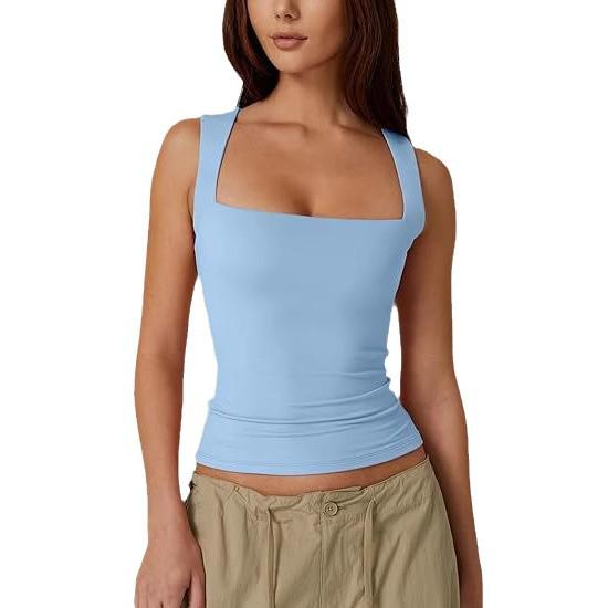 2025 European & American Women's Trendy Square Neck Slim Sleeveless Vest