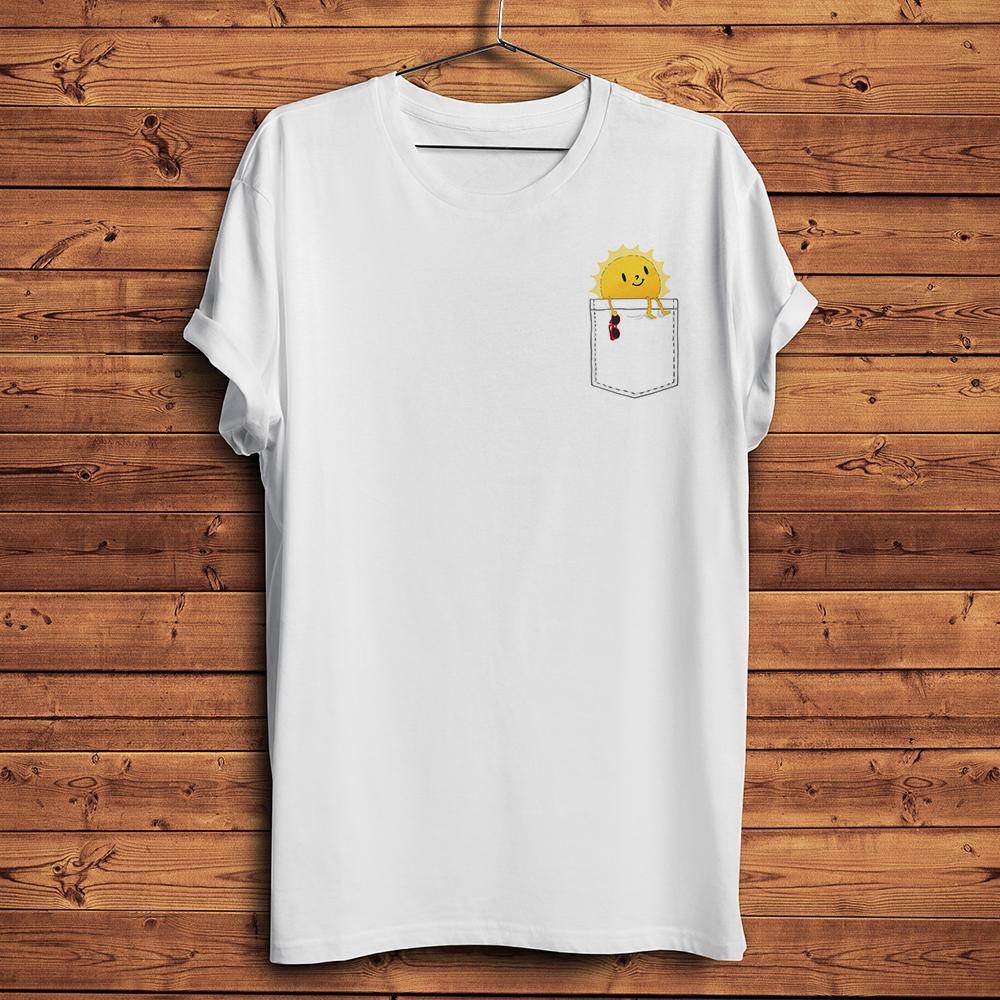 

Cute Leisurely Sun Sunshine in Pocket Funny TshirtShort Sleeve Unisex TeeUnisex White Casual TshirtStreetwearBreathable Print S