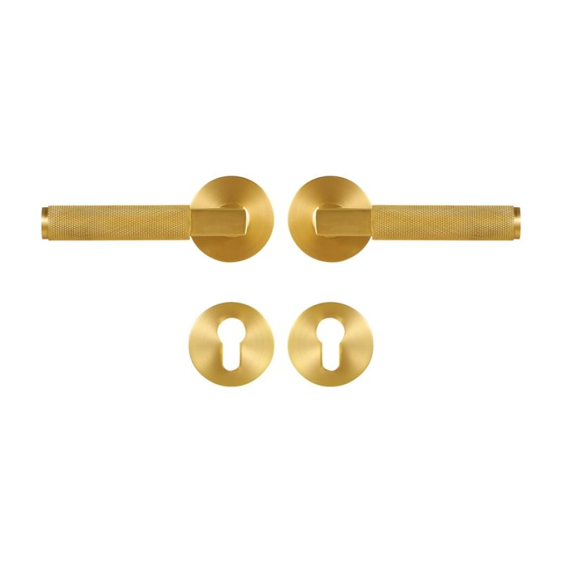 Dooroom Drehknauf Gerändeltes Messing Türschloss-Set Modernes Interieur Schlafzimmer Badezimmer Holztür Drückergarnitur Dummy Privacy Durchgangsschloss
