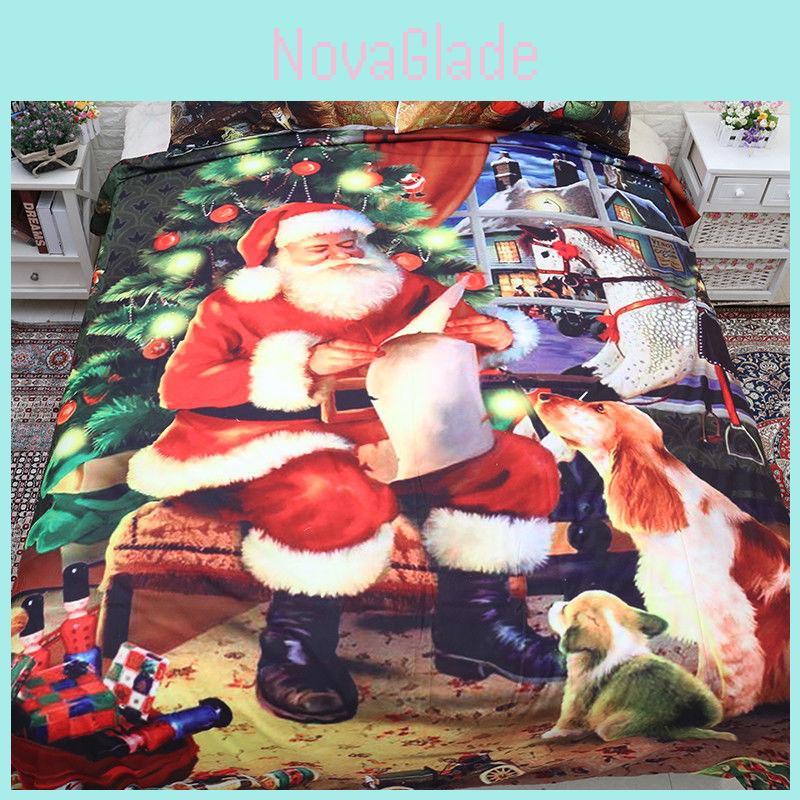 Luxurious Christmas Kids Duvet Cover Pillow Cases Quilt Cover Santa Claus Bedding Set
