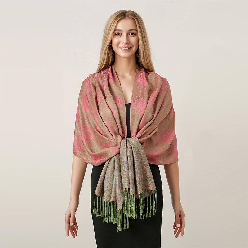 Jacquard Retro Ethnic Style Human Cotton Cashew Shawl Spring And Autumn Fringed Long Decorative Scarf