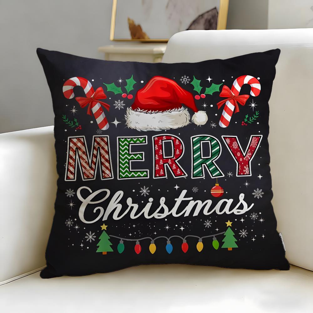 Christmas theme Merry Christmas Cushion Cover Soft  EasyWash Pillow Case  Versatile for Couch Bed Travel and Office