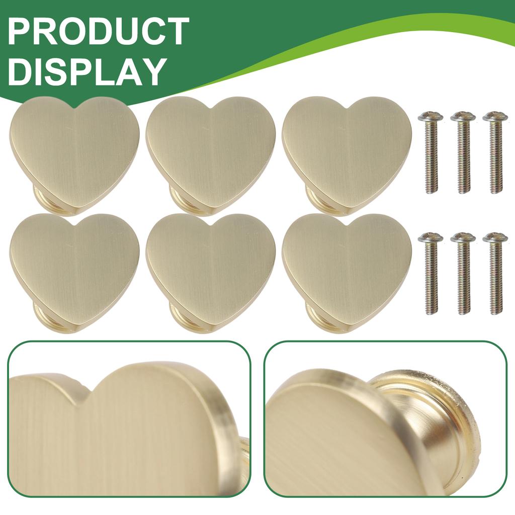 Zinc Alloy Heart Shaped Cabinet Knobs Set of 6 for Drawers Doors Closets Includes Screws for Secure Fixing On Furniture