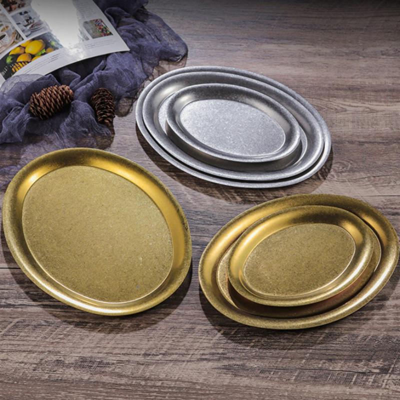 Stainless Steel Oval Vegetable Dish Food Grade Undivided Serving Plate for Curry Salad Home Use
